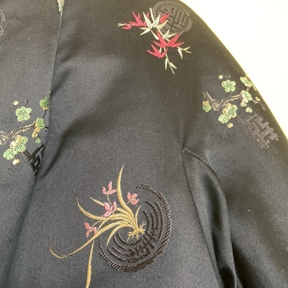 Vintage REVERSIBLE Asian Shearling Satin Embroidered Floral Open Front Jacket M - Picture 11 of 16